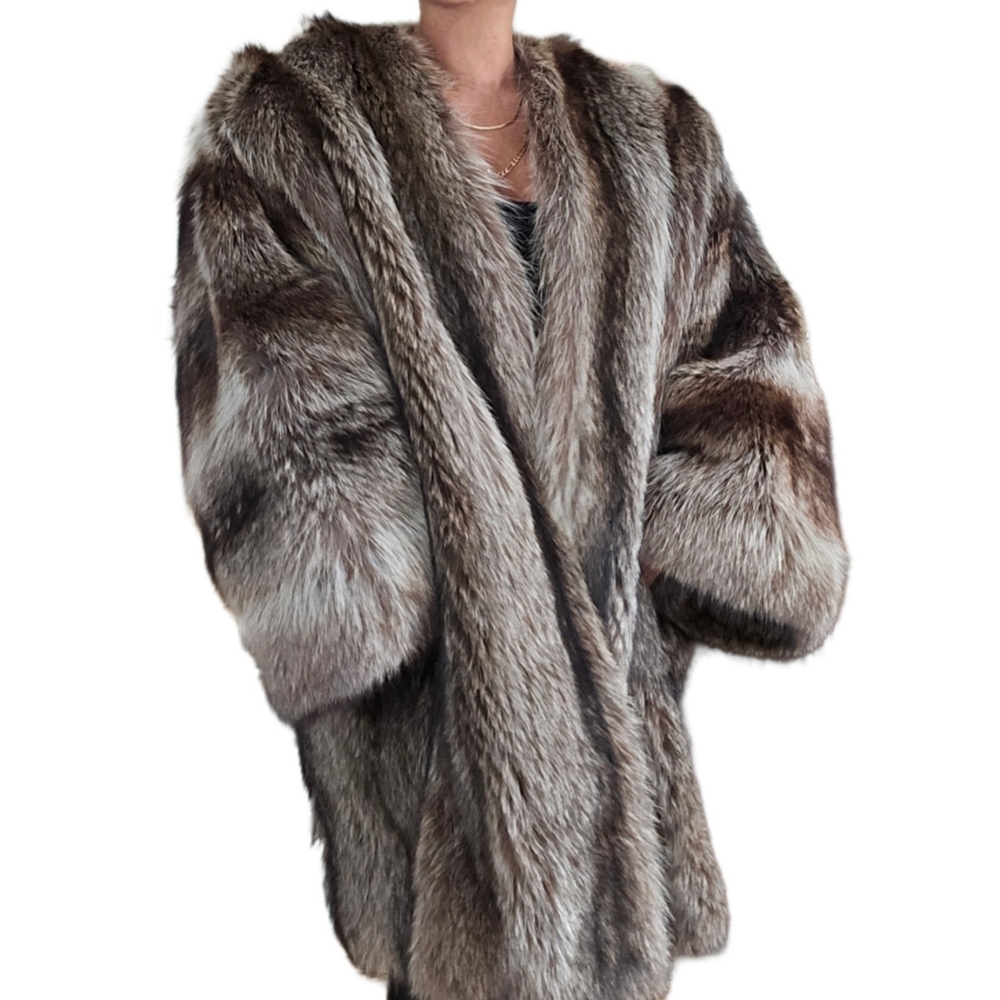 Vintage Bergdorf Goodman Genuine Raccoon Fur XL Stroller Coat Jacket - Picture 3 of 15